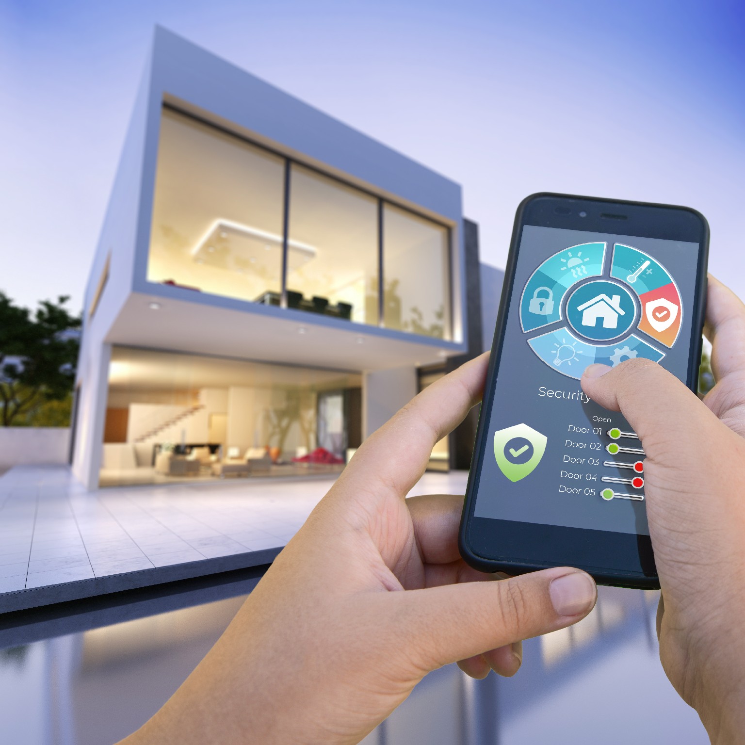 Casa inteligente controlada por aplicativo de automação residencial