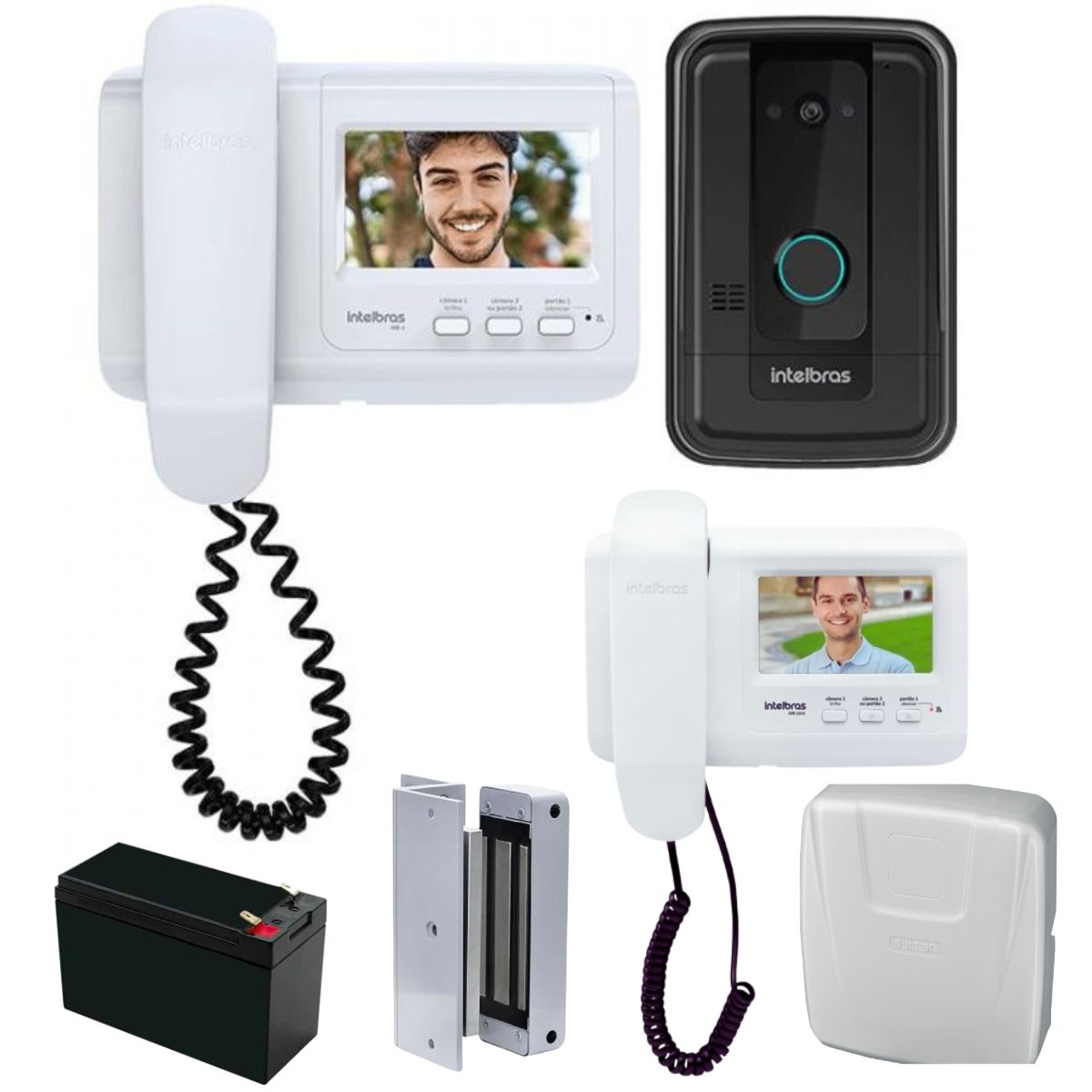 Kit de vídeo porteiro Intelbras com módulo externo, monitor e fechadura